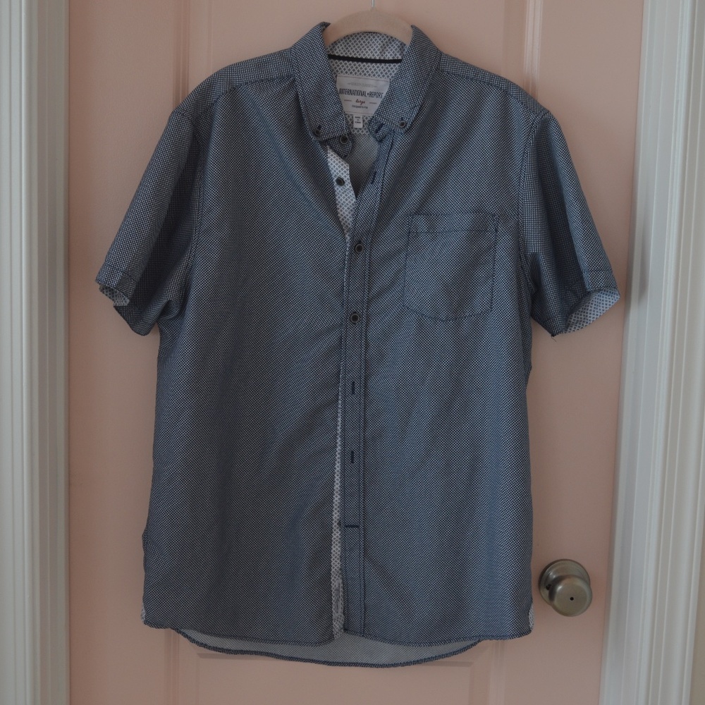 EUC Navy Dot Short Sleeve Button Down